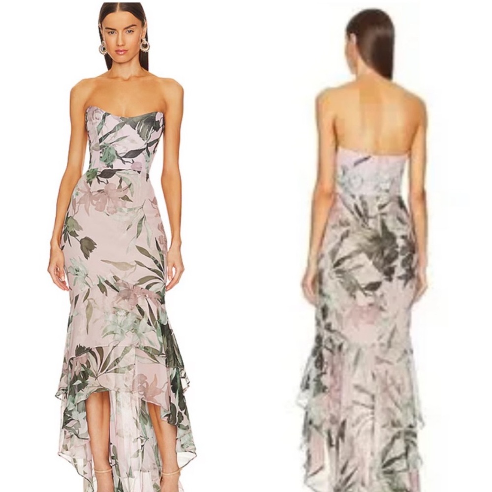Katie May  Cece Ruffled Floral Gown strapless